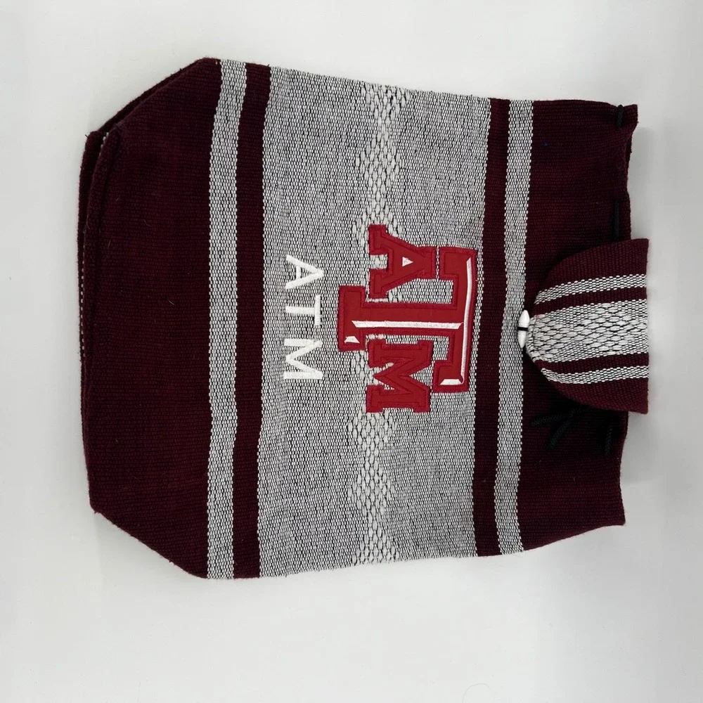 Texas‎ A&M ATM Maroon Gray Striped Drawstring Backpack Bag